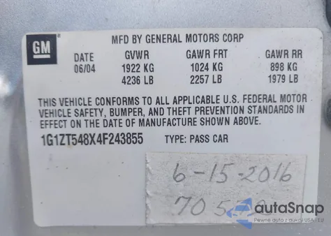 2004 Chevrolet Malibu Ls из США, поврежденный, VIN 1G1ZT548X4F243855